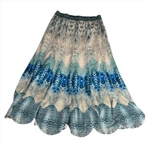 V Cristina - Bohemian Paisley Patterned Maxi Skirt Blue and Tan size M